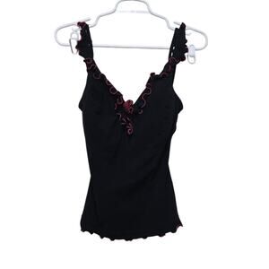 Profile Ruffle Tankini Top Swim USA 12 Black Pink Lettuce Edge Resort